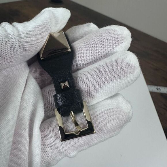 Valentino Garavani Rockstud Leather Bracelet Black Silver Large - Picture 7 of 12